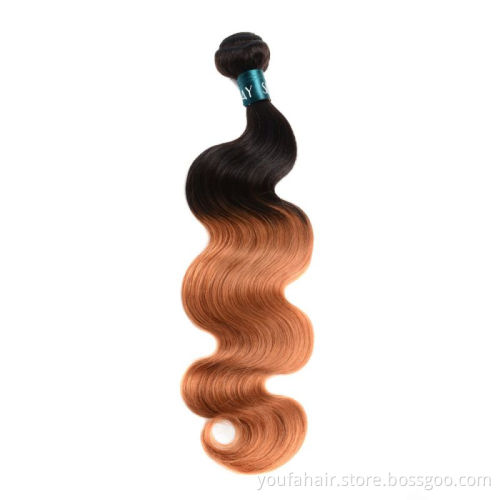 Cambodian 100% Human Hair Weave Ombre Color Brown 1B/30# Body Wave Cuticle Aligned Virgin Hair Bundles With Lace Closure Front